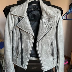 2008 BALENCIAGA LEATHER MOTO JACKET in Light Grey, size 38